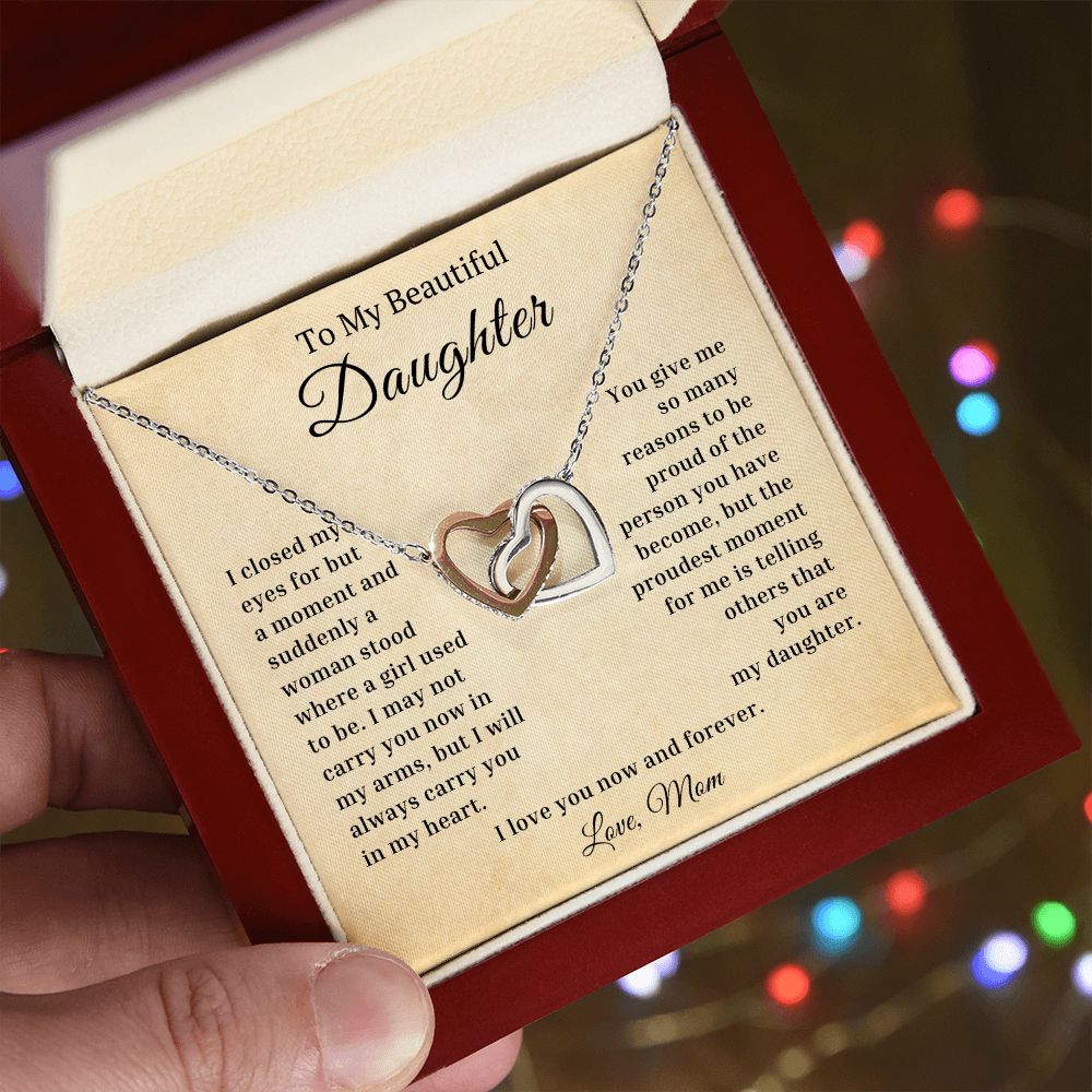 My Beautiful Daughter Closed My Eyes Interlocking Hearts Necklace